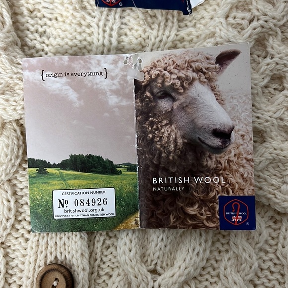 NWT!! British Wool Cream Fisherman’s Knit Cardigan L - Picture 6 of 8
